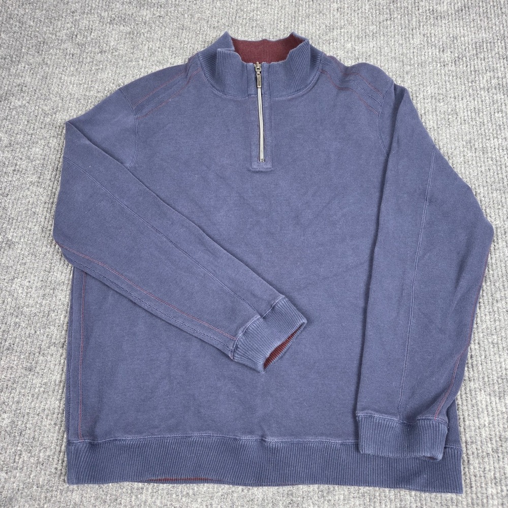 Tommy Bahama Mens Quarter Zip Pullover Sweater Navy Blue Marl Knit Large
